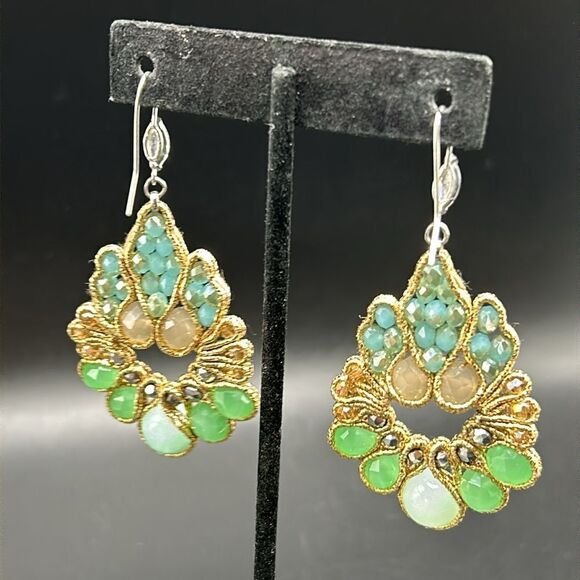 Green Beaded Earrings by Kathy Gelfand - Picture 2 of 6